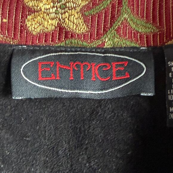 VTG Entice Black Velvet Floral Embroidered Long Coat Duster Size M Boho Hippie - Picture 4 of 6